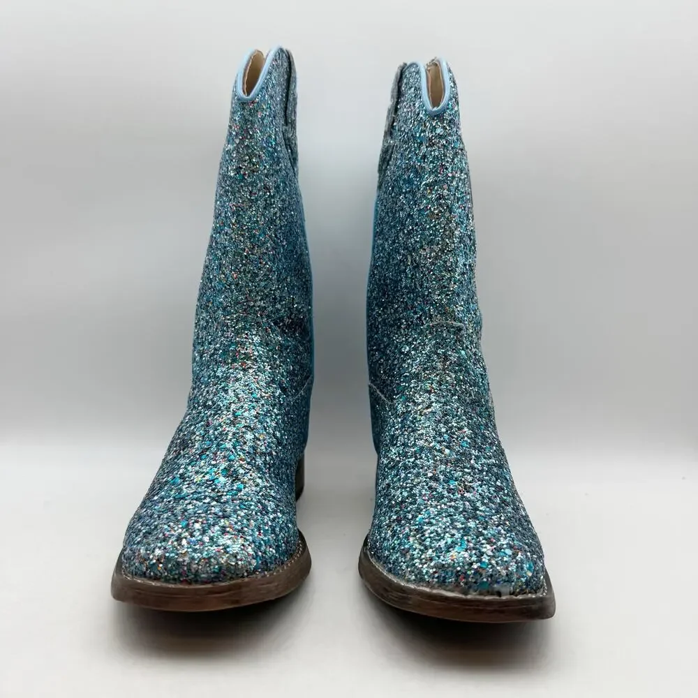Roper Girls Glitter Galore Western Boots Size 3 EU 33.5 Blue NWOB